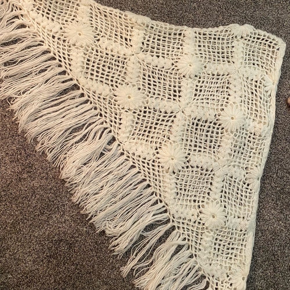 Hand made crochet large white wrap shawl